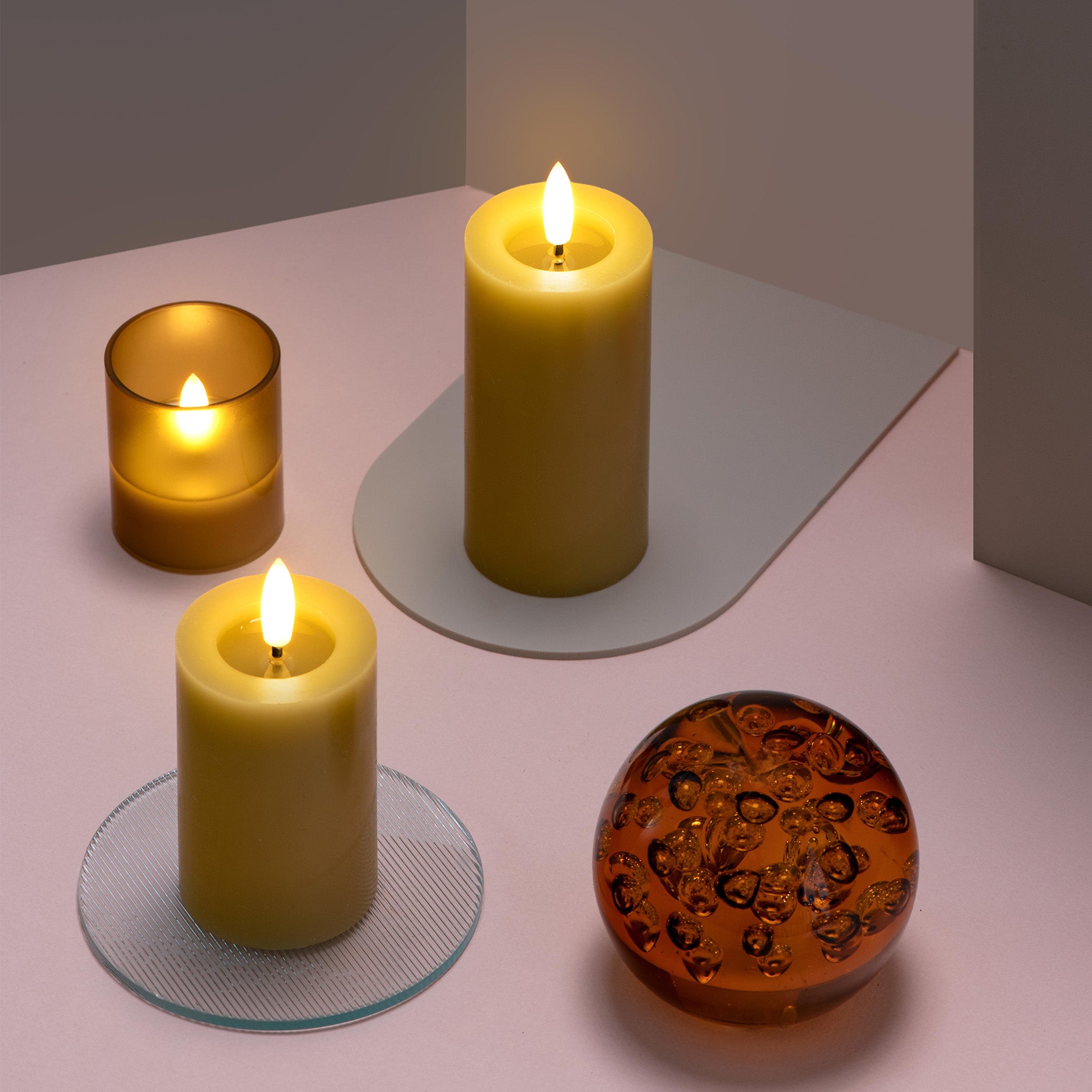 LED Glas-Kerze Hurricane 2 Stk 4,7 x 5,7 cm honey mustard